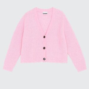 GANNI Ribbed-knit wool cardigan Pink Size XS